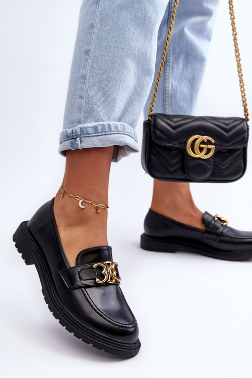 Skórzane Damskie Mokasyny Na Płaskim Obcasie Czarne Sincias