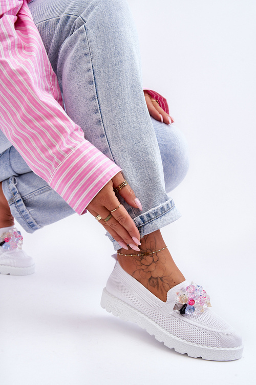 Damskie Trampki Tenisówki Wsuwane Z Ozdobą Białe Taylor