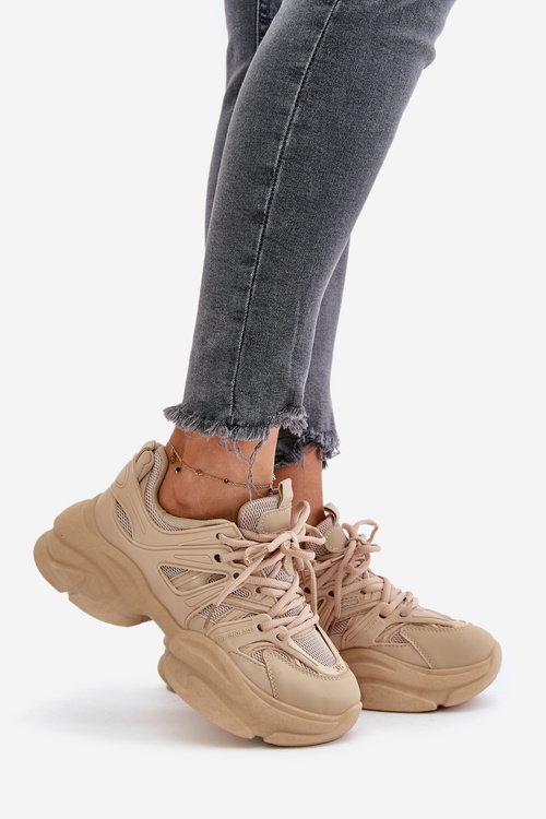 Sneakersy Damskie Na Masywnej Podeszwie Beżowe Amoserna