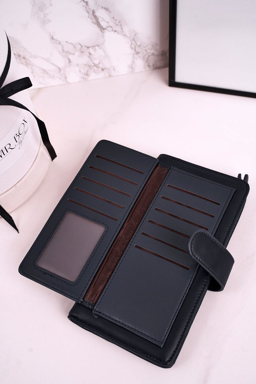 Duży Portfel Damski Z Dodatkowym Miejscem Na Karty Granatowy