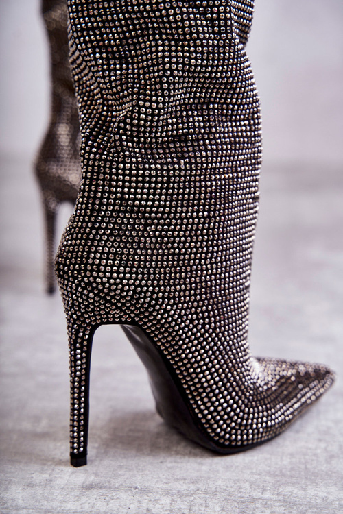 Modne Kozaki Na Szpilce Z Cyrkoniami Czarne Lovisa