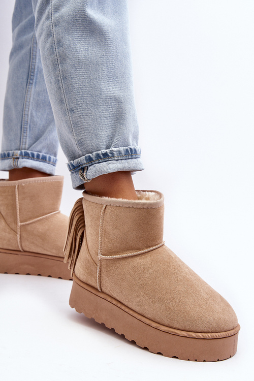 Damskie Śniegowce Na Masywnej Platformie Z Frędzlami Beżowe Lirico