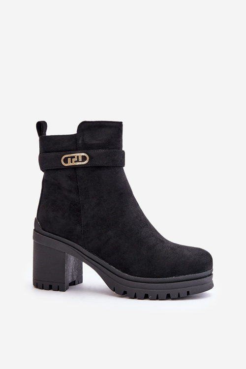 Botki Damskie Na Słupku Eko Zamszowe Ocieplane Na Zamek Czarne Laonora