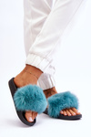Damskie Gumowe Klapki Z Futerkiem Turkusowe Lucrece