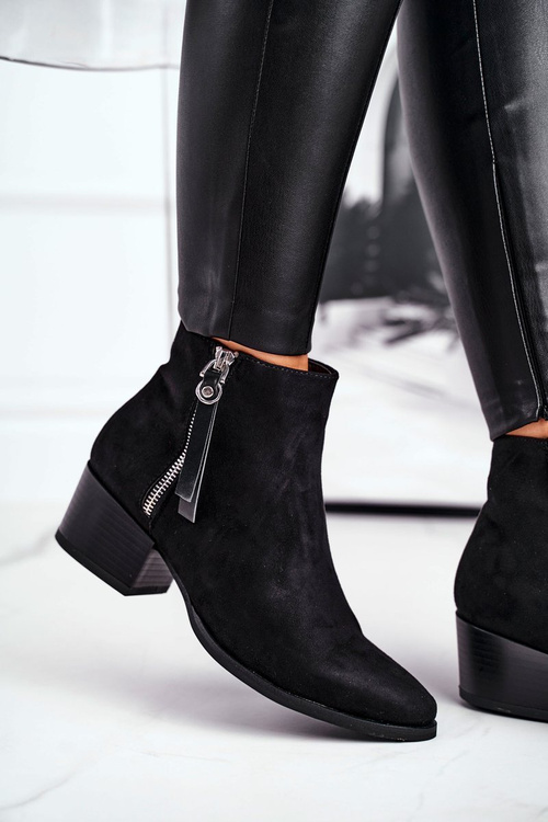 Damskie botki na obcasie ocieplane czarne Discretely