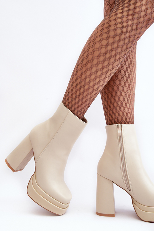 Damskie Botki Na Wysokim Słupku I Platformie Jasnobeżowe Sandstra