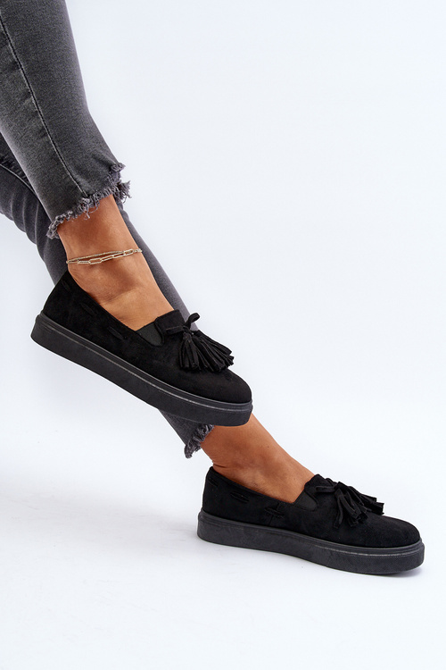 Damskie Espadryle Z Frędzlami Czarne Elorvia