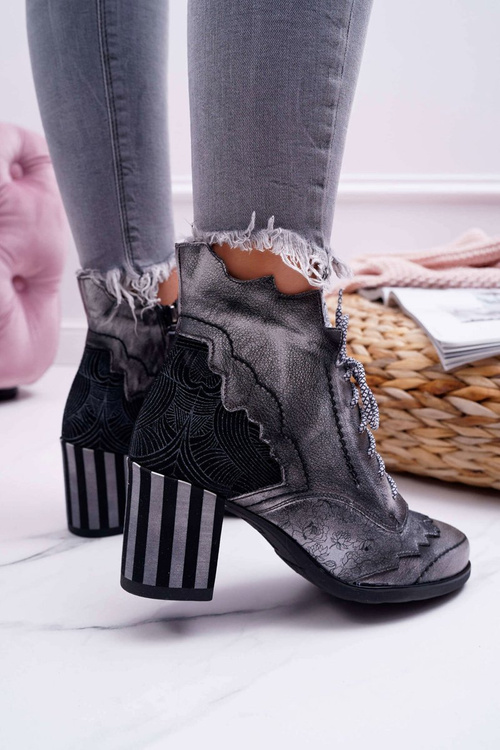 Botki Damskie Skórzane Maciejka Szare 03190