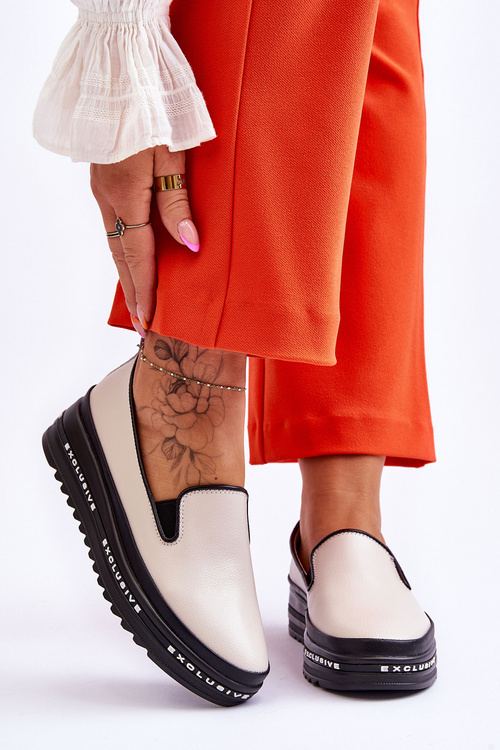 Wsuwane Skórzane Trampki Na Platformie Beżowe Madeline