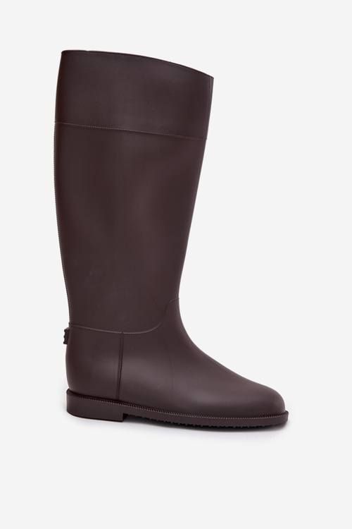 Wysokie Kalosze Damskie Na Płaskim Obcasie Czekoladowe Melianne