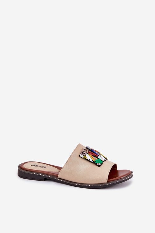 Klapki Damskie Na Płaskim Obcasie Z Ozdobą Złote Clelione