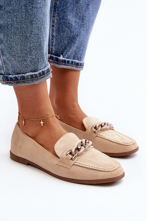 Damskie Mokasyny Z Łańcuchem Beżowe Ambrise