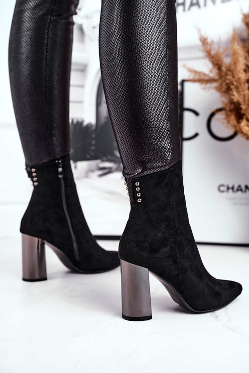 Damskie Botki Na Słupku Czarne Trens