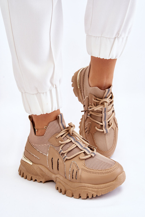 Damskie Buty Sportowe Skarpetkowe Wsuwane Beżowe Berna