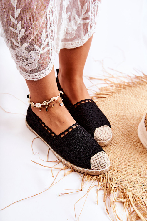 Damskie Ażurowe Espadryle Wsuwane Czarne Letisa
