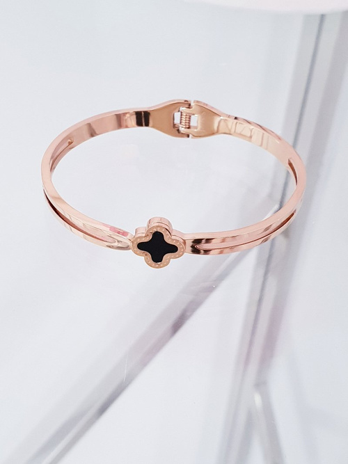 Damska Bransoleta Stalowa Z Kwiatkiem Różowe Złoto Neo