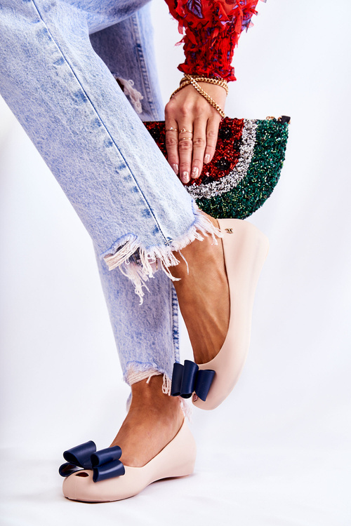 Damskie Gumowe Baleriny Z Kokardą Beżowe Florret