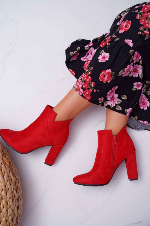 Botki Damskie Na Słupku Zamszowe Czerwone Ruffle