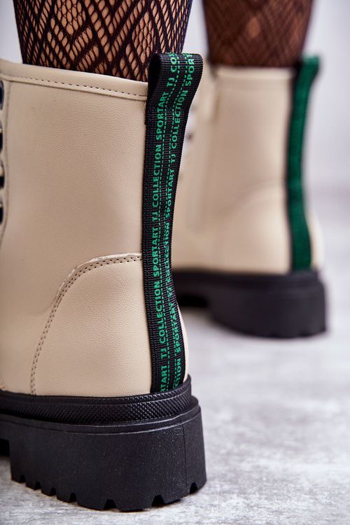 Damskie Skórzane Botki Workery Jasnobeżowe Denila