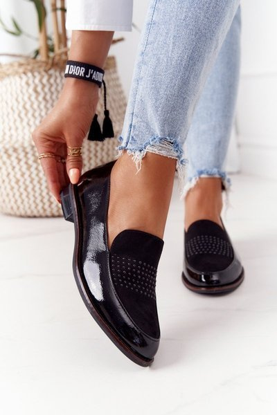 Damskie Lakierowane Mokasyny Sergio Leone PB254 Czarne