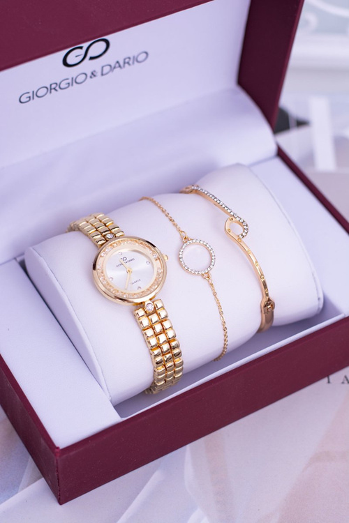 Giorgio Dario Zestaw Złoty Damski Zegarek Dwie Złote Bransolety