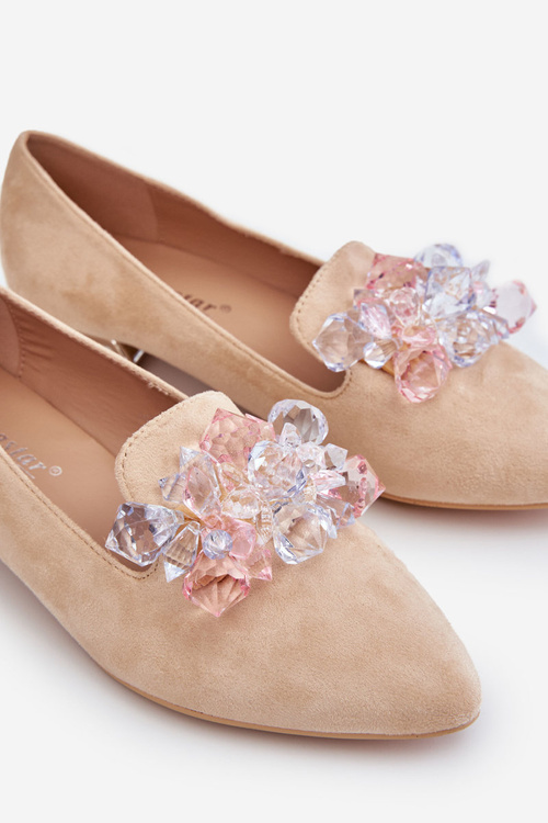 Damskie Mokasyny Z Ozdobami Na Płaskim Obcasie Beżowe Sloane