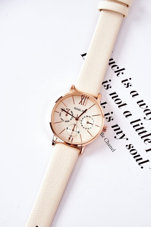 Zegarek Na Skórzanym Pasku Michael John Beżowy