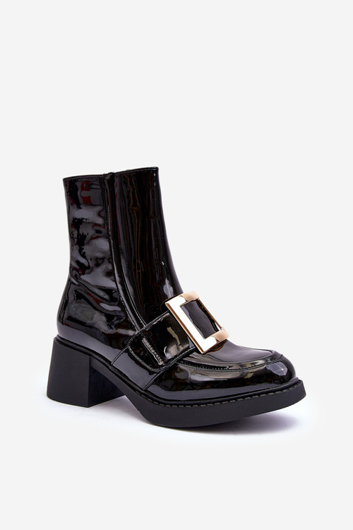 Lakierowane Botki Na Obcasie Czarne Hensy