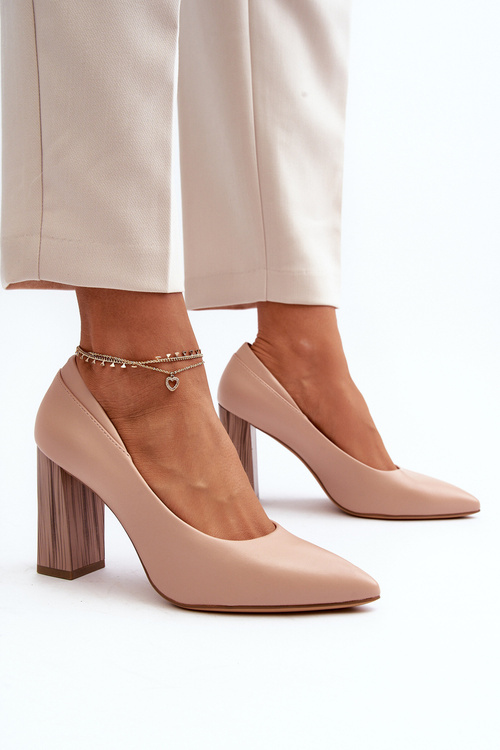 Eleganckie Czółenka Na Ozdobnym Słupku Sergio Leone PB217 Nude