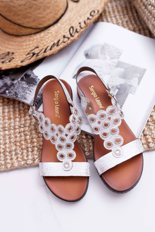 Sandały Damskie Płaskie Sergio Leone SK012 Białe Livian