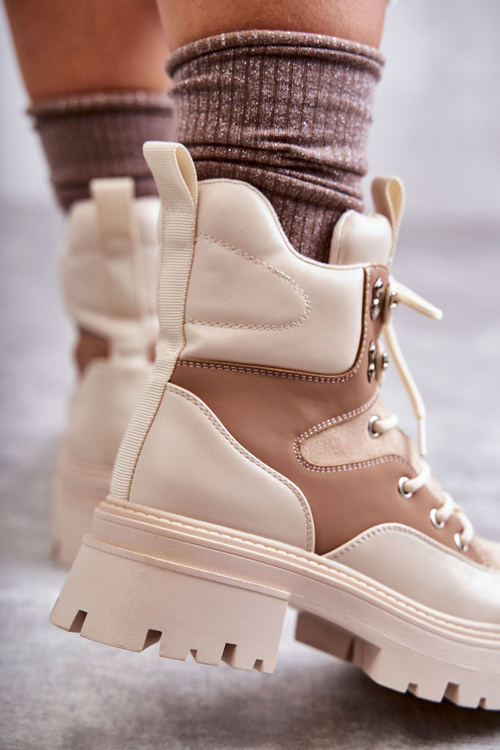 Ocieplane Botki Trapery Beżowo-Brązowe Settimo