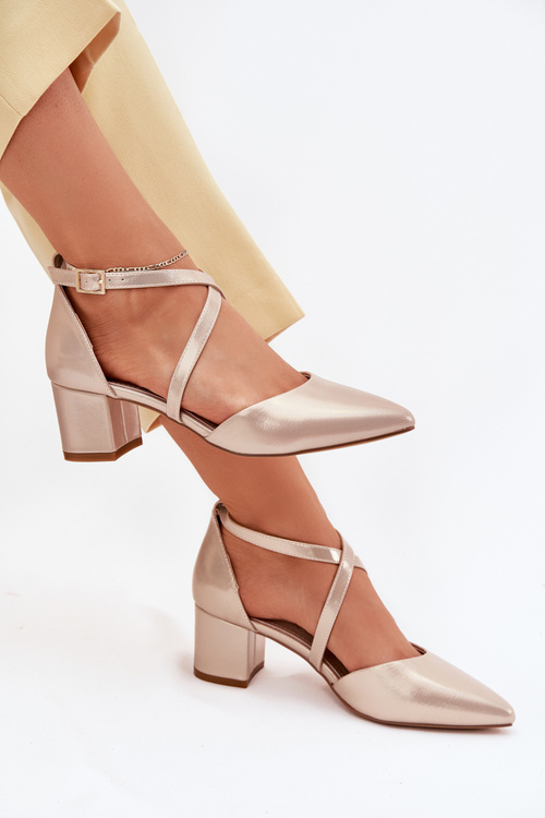 Czółenka Na Słupku Z Eko Skóry Sergio Leone SK830 Złote