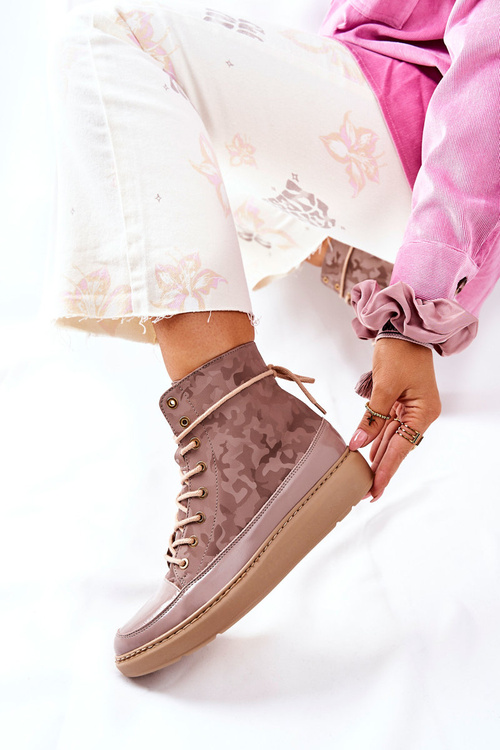 Sportowe Skórzane Buty Lewski 3034 Beżowe Moro