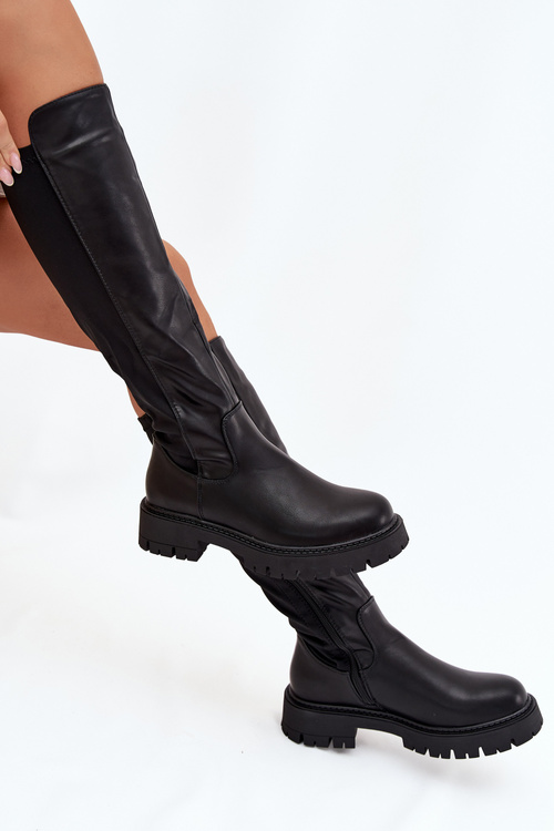 Ocieplane Kozaki Damskie Na Zamek Czarne Harlina