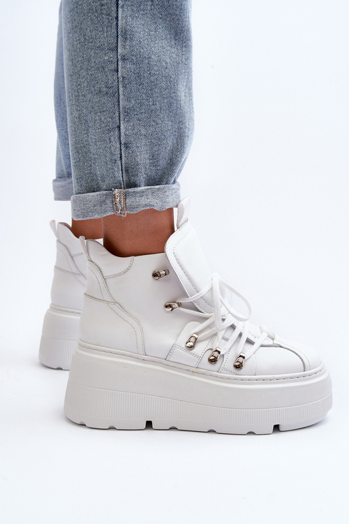 Zazoo 3416 Skórzane Damskie Buty Sportowe Białe