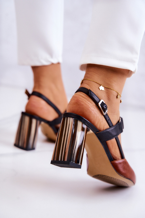 Modne Skórzane Czółenka Maciejka 05498-29 Brązowo-Czarne