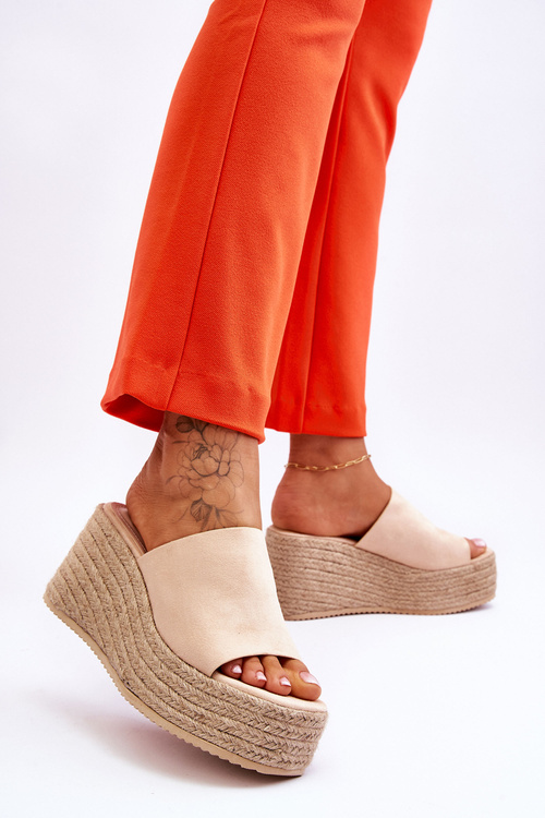 Damskie Klapki Na Koturnie I Platformie Beżowe Ysabel