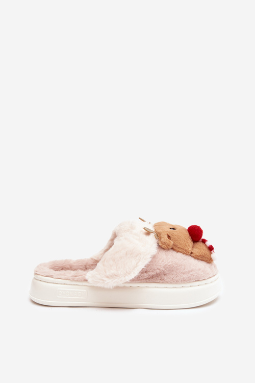 Świąteczne Futrzane Kapcie Damskie Renifery Beżowe Ilianne