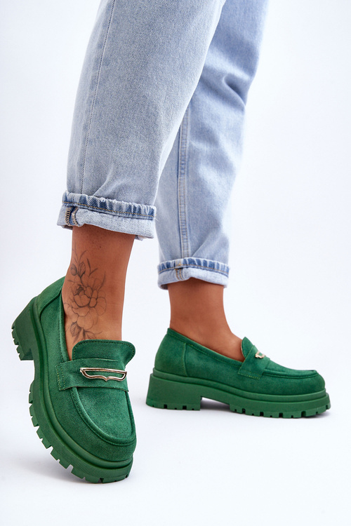 Damskie Zamszowe Wsuwane Mokasyny Zielone Pure Love