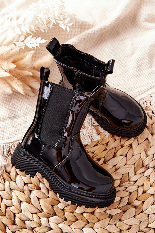 Dziecięce Botki Ocieplane Lakierowane Czarne Aletris