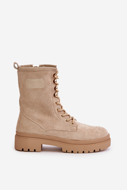 Botki Workery Damskie Na Zamek Z Eko Zamszu Beżowe Savalann