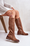 Zamszowe Kozaki Damskie Do Połowy Łydki Na Zamek Lewski 3616 Brązowe