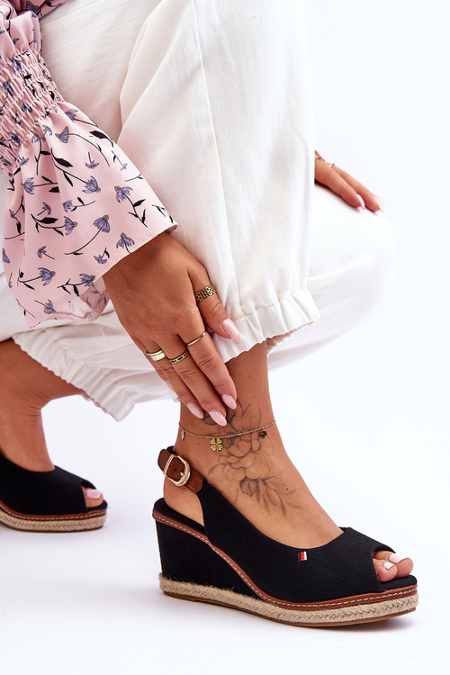 Damskie Klasyczne Sandały Na Koturnie Czarne Katie