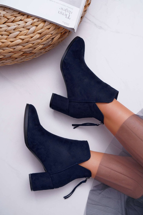 Botki Damskie Na Słupku Zamszowe Granatowe Mimosa