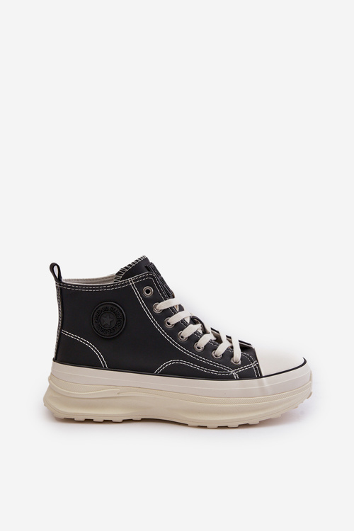 Trampki Damskie Na Platformie Eko Skórzane Big Star OO274063 Czarne