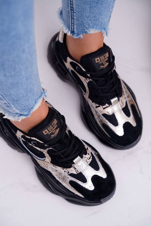 Damskie Sportowe Obuwie Big Star by Daniel Lopez Czarno Złote FF274A524