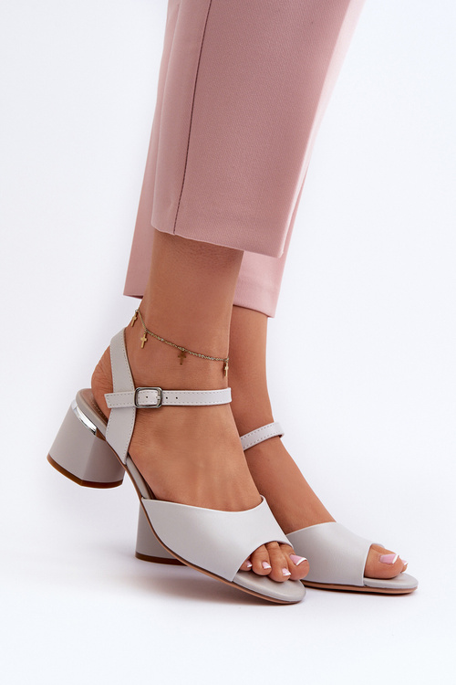 Sandały Damskie Na Niskim Obcasie Eko Skórzane Sergio Leone SK876 Szare