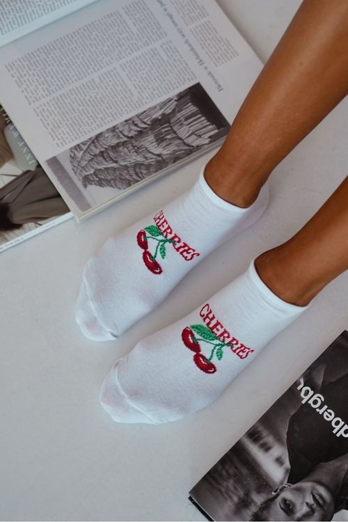 Skarpetki Stopki Damskie CHERRIES Białe
