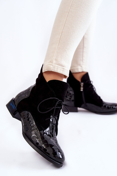 Skórzane Botki Na Płaskim Obcasie Maciejka 2878J-01 Czarne