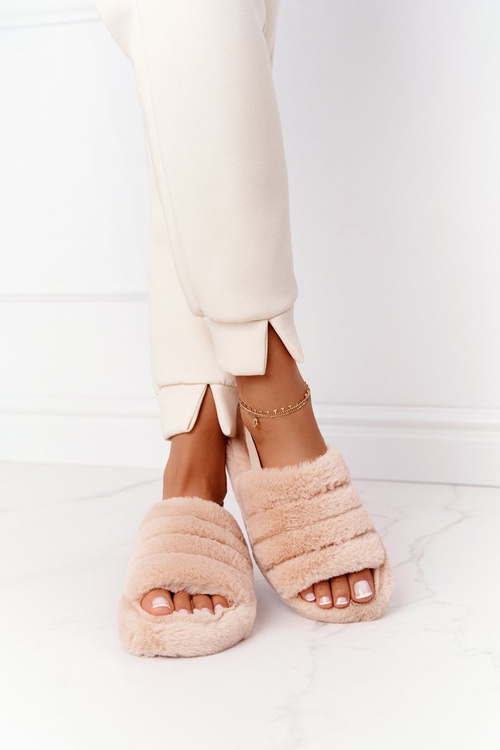 Futrzane Papcie Na Platformie Beżowe Snowflake